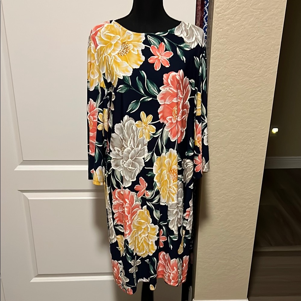 Floral Print Dress with Yellow and Coral Flowers